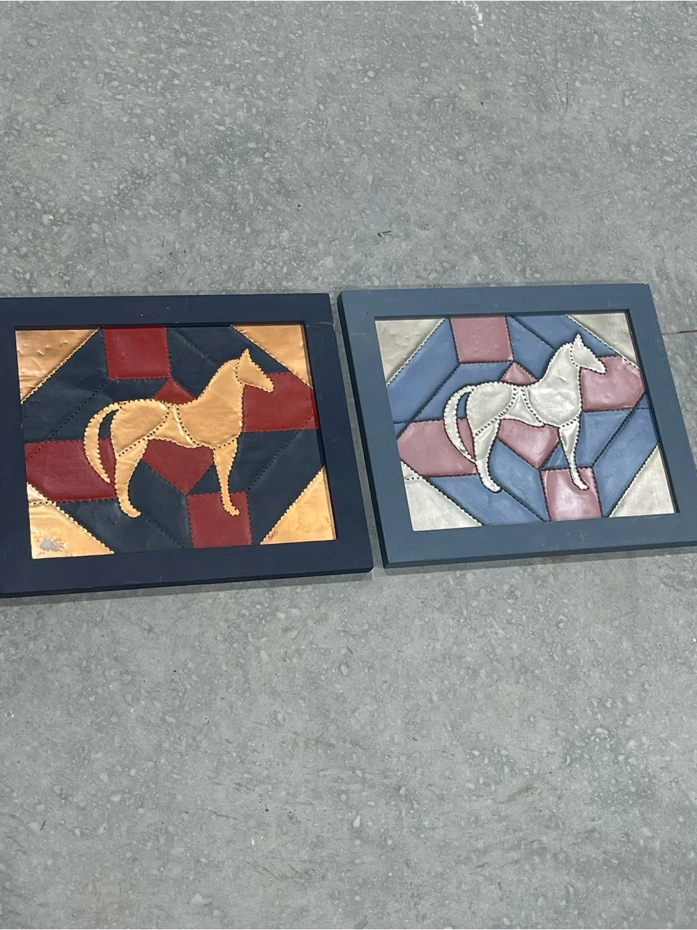 Metal Punch Patchwork Wall Art Set of 2 Framed Signed Horse Jackie Hinderliter